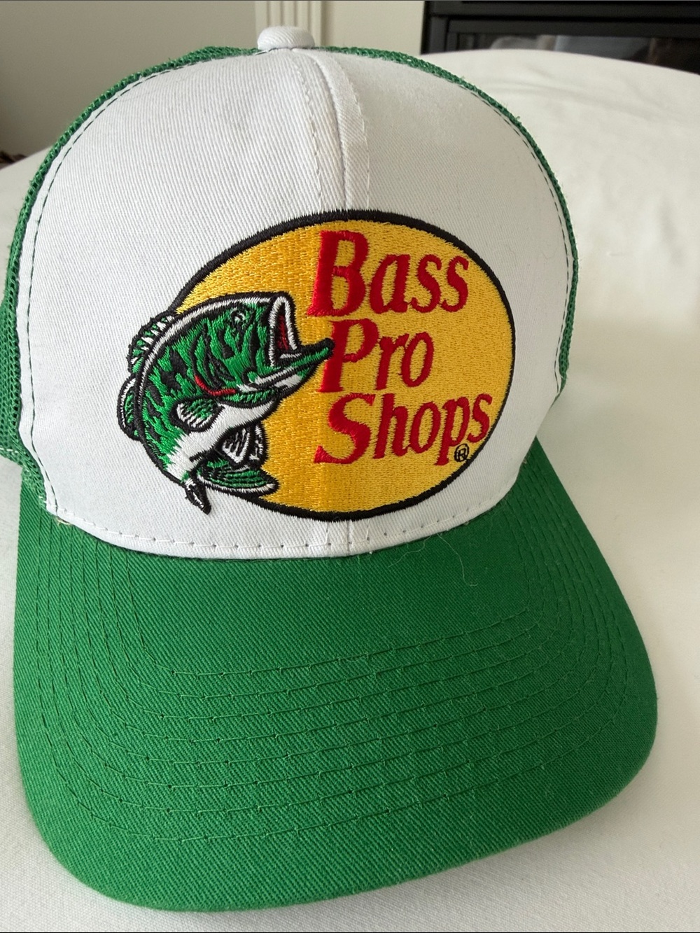 Bass Pro Shops Green, White and Yellow Mesh Trucker Hat